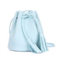 Женская кожаная сумка на завязках Poolparty Bucket Голубая (bucket-blue)