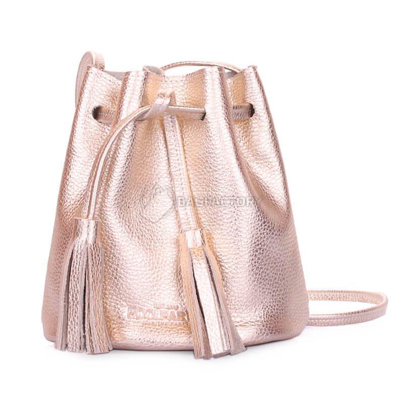 Женская кожаная сумка на завязках Poolparty Bucket Золотистая (bucket-gold)