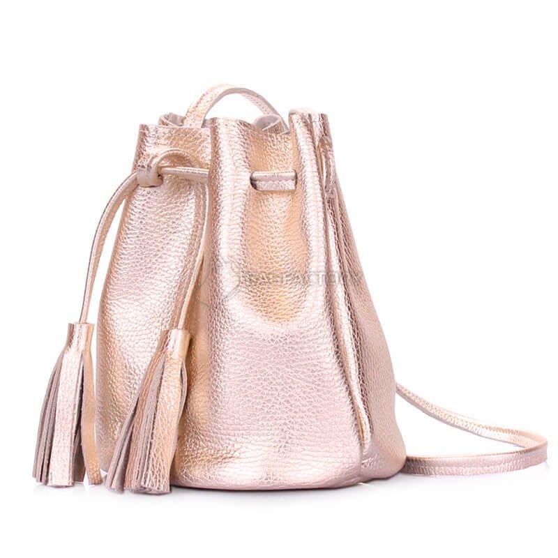 Женская кожаная сумка на завязках Poolparty Bucket Золотистая (bucket-gold)