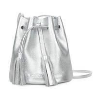 Женская кожаная сумка на завязках Poolparty Bucket Серебристая (bucket-silver)