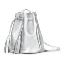 Женская кожаная сумка на завязках Poolparty Bucket Серебристая (bucket-silver)
