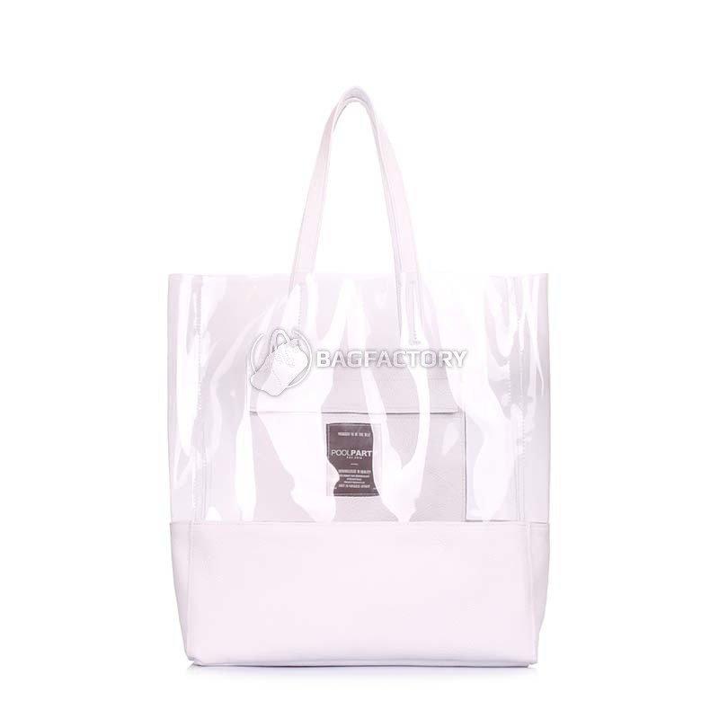 Прозрачная сумка с кожаными вставками Poolparty Carrie (city-carrie-clr)