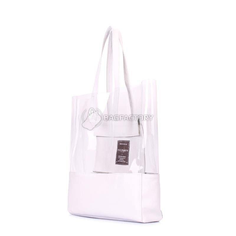 Прозрачная сумка с кожаными вставками Poolparty Carrie (city-carrie-clr)