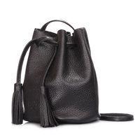 Женская кожаная сумка на завязках Poolparty Bucket Черный (bucket-black)