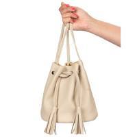 Женская кожаная сумка на завязках Poolparty Bucket Бежевый (bucket-beige)