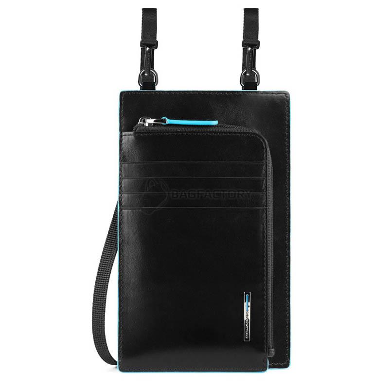 Клатч кожаный Piquadro Blue Square Black для смартфона с RFID защитой (AC5634B2R_N)