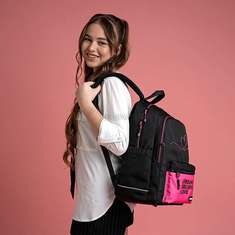 Школьный рюкзак для подростка Kite Education teens 2575M LED Черный/Розовый 19л (K24-2575M (LED))