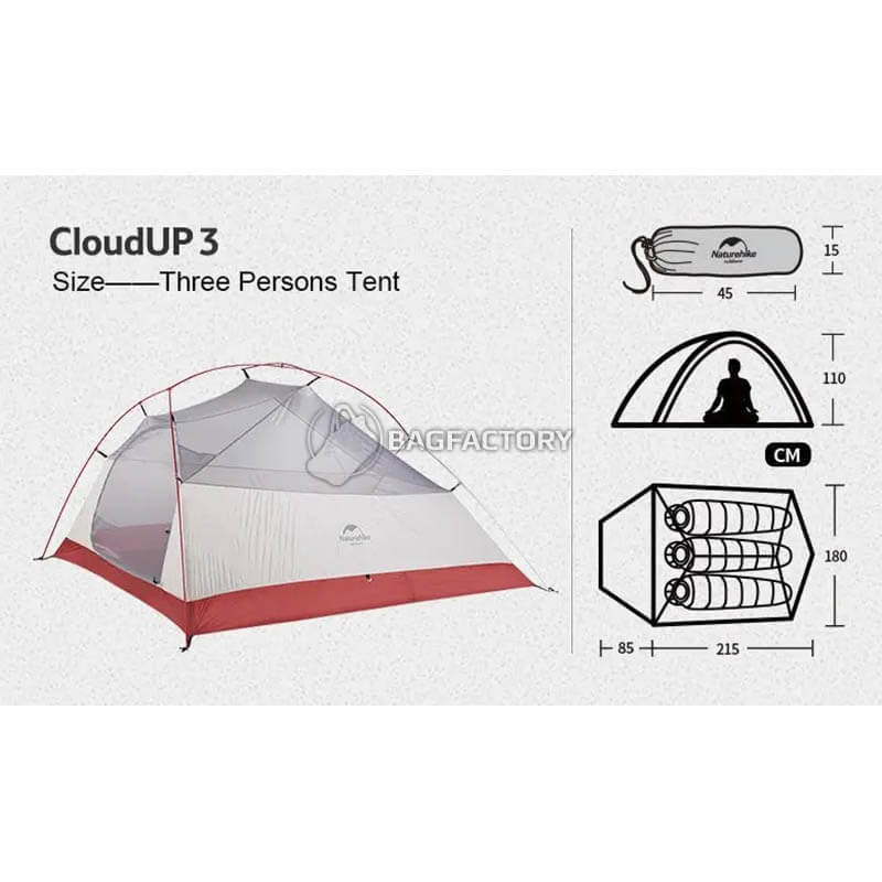 Палатка трехместная Naturehike Cloud Up 3 Updated NH18T030-T 210T Оранжевая (6927595730638)