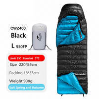 Спальный мешок пуховый Naturehike CW400 NH18C400-D p-р L черно-голубой 220 см (6976507666831)
