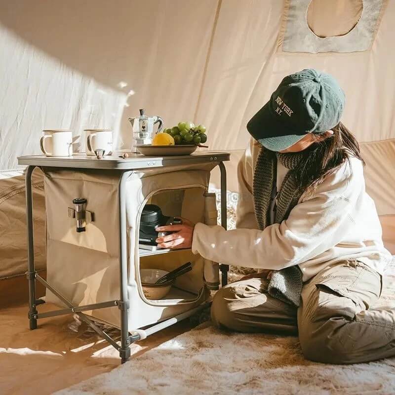 Стол раскладной с полками Naturehike CNH22JU031 бежевый (6975641888895)