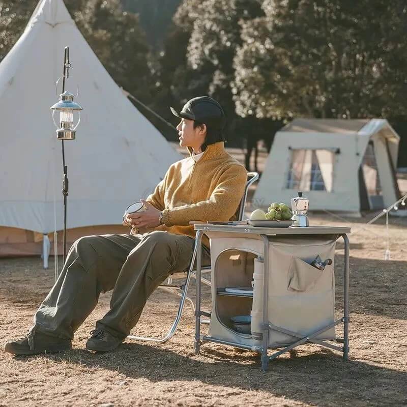 Стол раскладной с полками Naturehike CNH22JU031 бежевый (6975641888895)