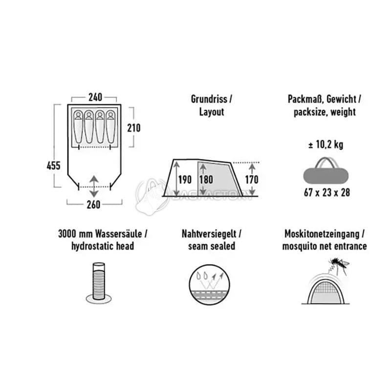 Палатка четырехместная High Peak Torri 4.0 Dark Grey/Green (931694)