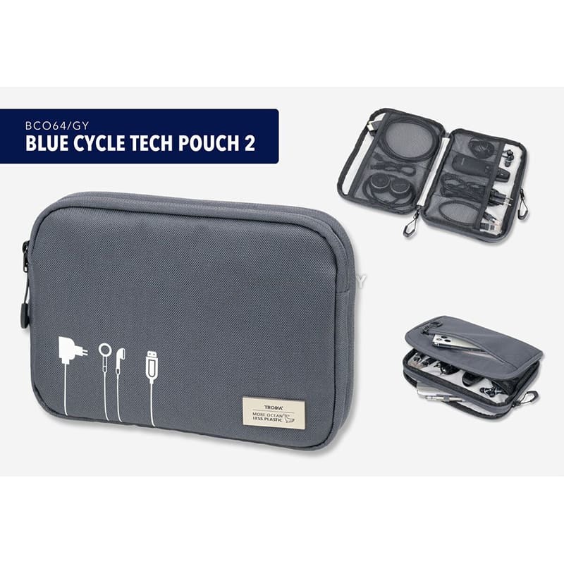 Органайзер для кабелей Troika Blue Cycle Tech Pouch 2 серый (BCO64/GY) 